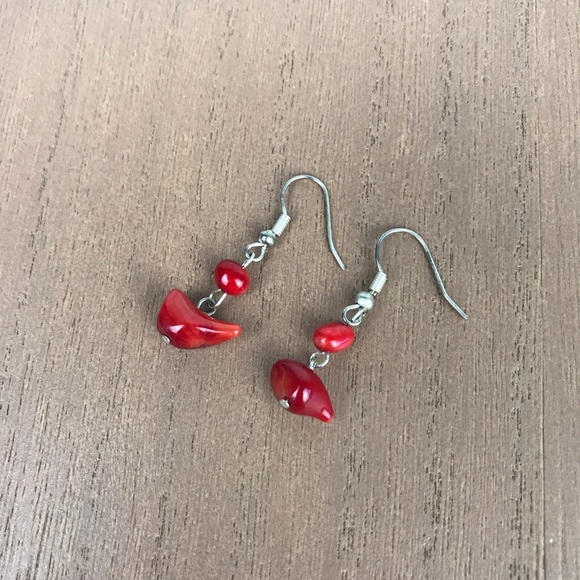 🚫SOLD🚫 NWOT Natural Red Coral Dangle Earrings - Picture 10 of 12